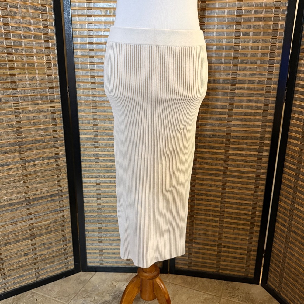 ANINE BING Julian Skirt Women M Ivory Camel Ribbed Knit Midi Skirt A-04-4001-150